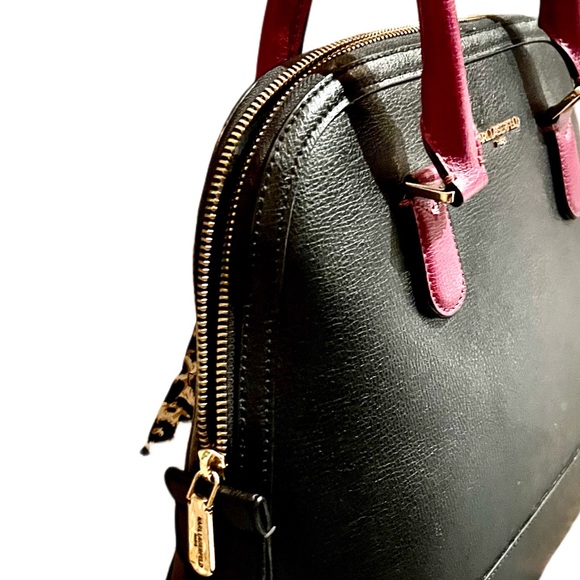 Karl Lagerfeld Paris Black Leather & Magenta Simone Satchel - Picture 12 of 16